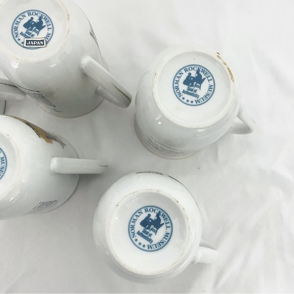 VINTAGE SET Of 5 Norman Rockwell Museum Coffee Mugs Cups White Gold Trim JAPAN - Picture 14 of 15